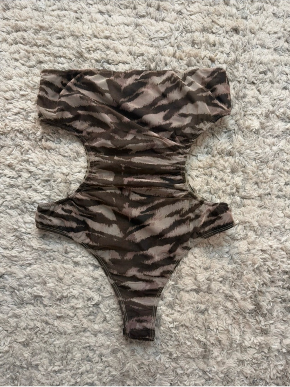 Fashion Nova Animal Print Bodysuit in Brown and Tan Cut Out Waist